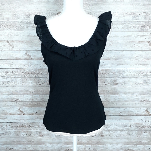 Who What Where Tank M Ruffle Top Black 211 - Picture 1 of 6